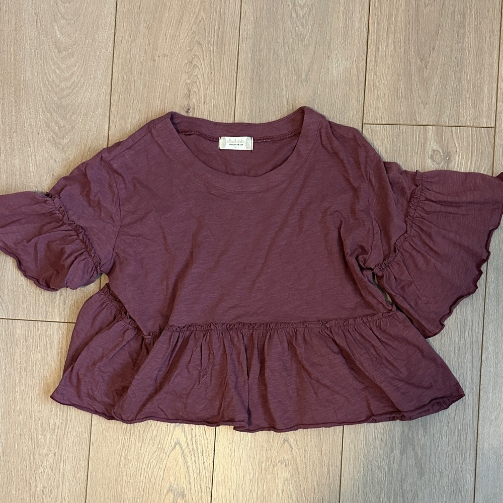 Altar'd State Plum Ruffled Peplum Top